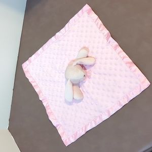 Bunny Rabbit Lovey Pink Plush Blanket Satin inside Dotted outside Sewn soft eyes